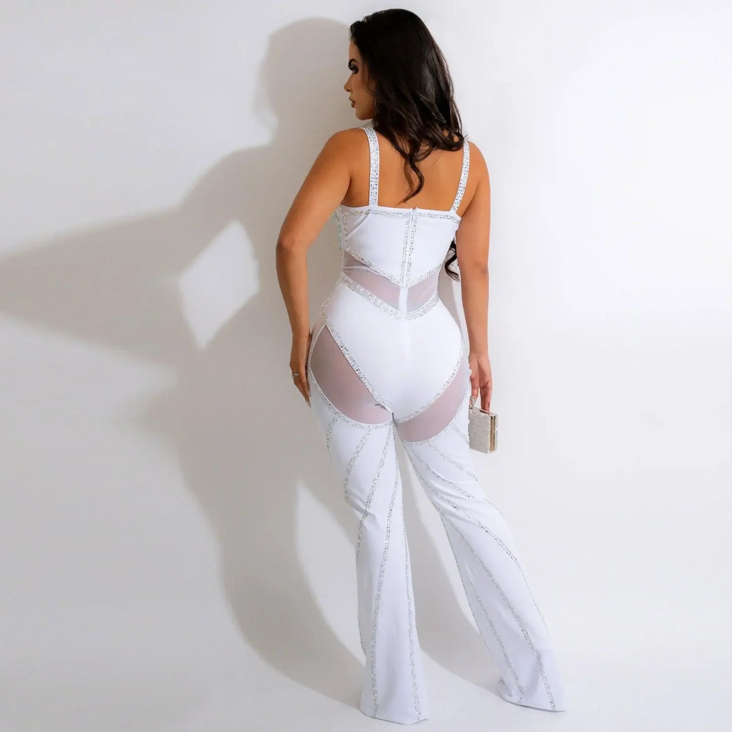 Diamond Envy Rhinestone Mesh Jumpsuit