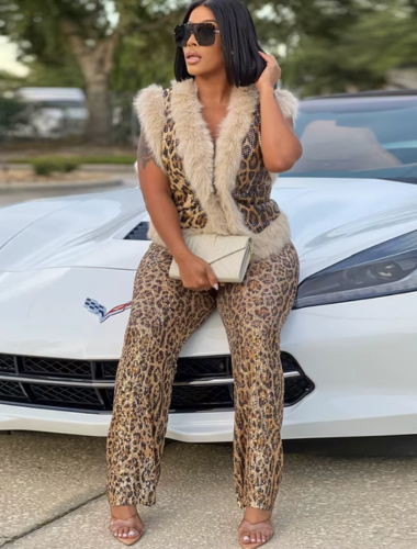Wild Luxe Leopard Faux Fur Two-Piece Set