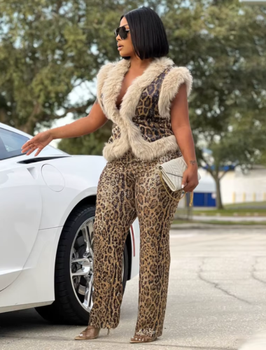 Wild Luxe Leopard Faux Fur Two-Piece Set