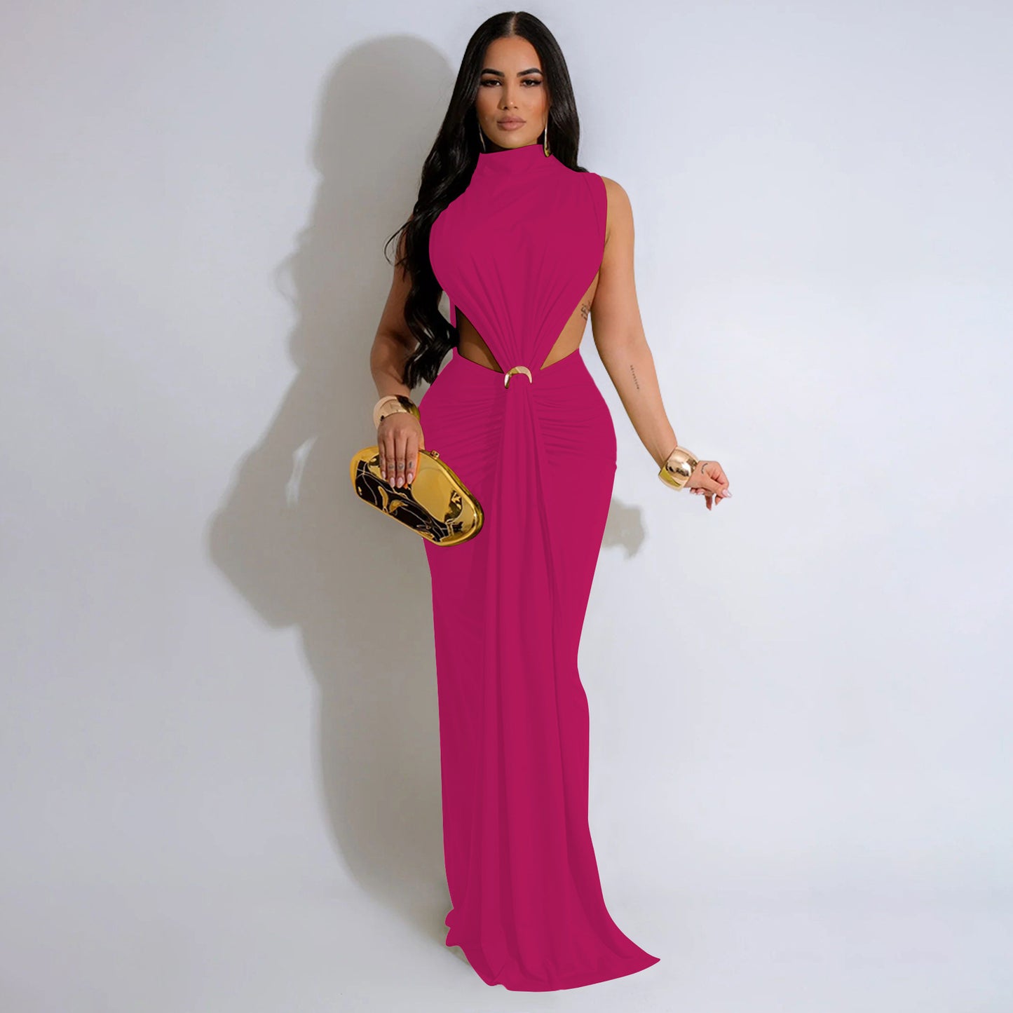 Serpentine Elegance Ruched Maxi Dress