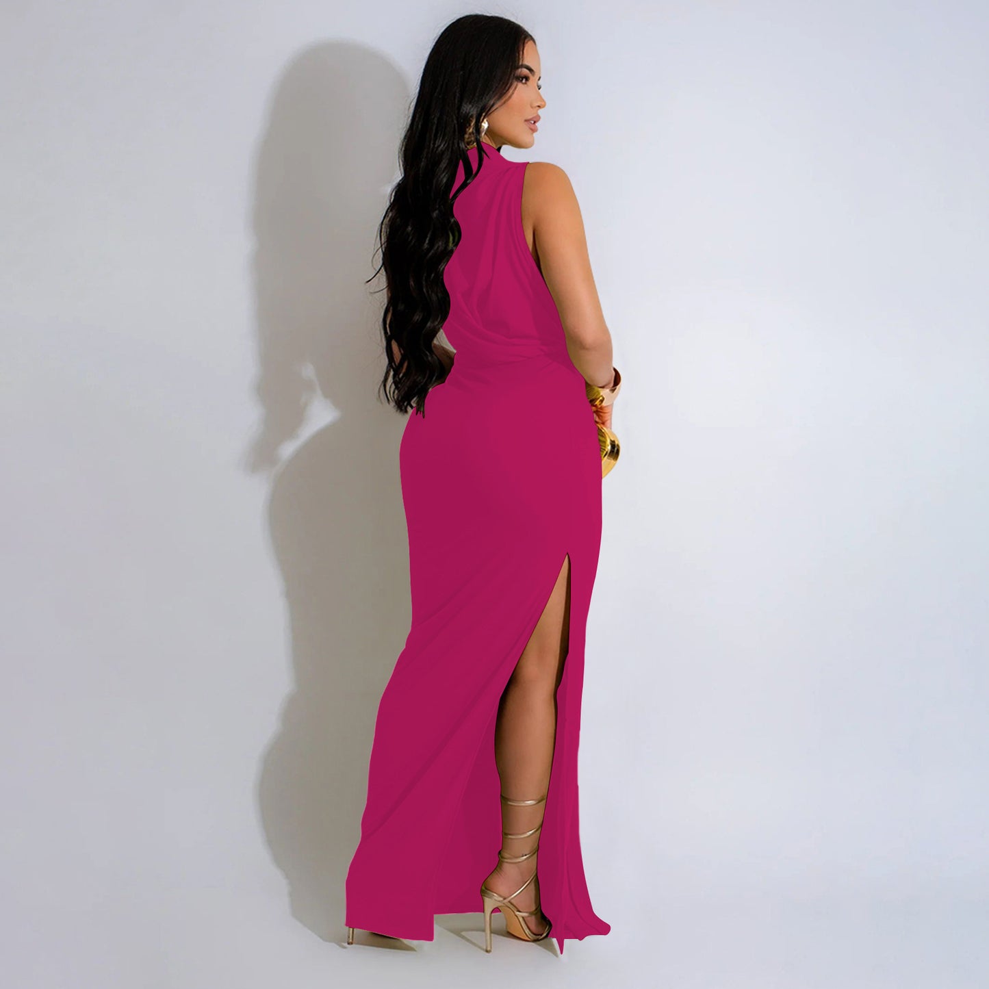 Serpentine Elegance Ruched Maxi Dress