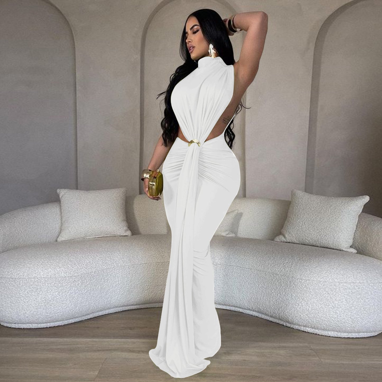 Serpentine Elegance Ruched Maxi Dress