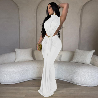 Serpentine Elegance Ruched Maxi Dress
