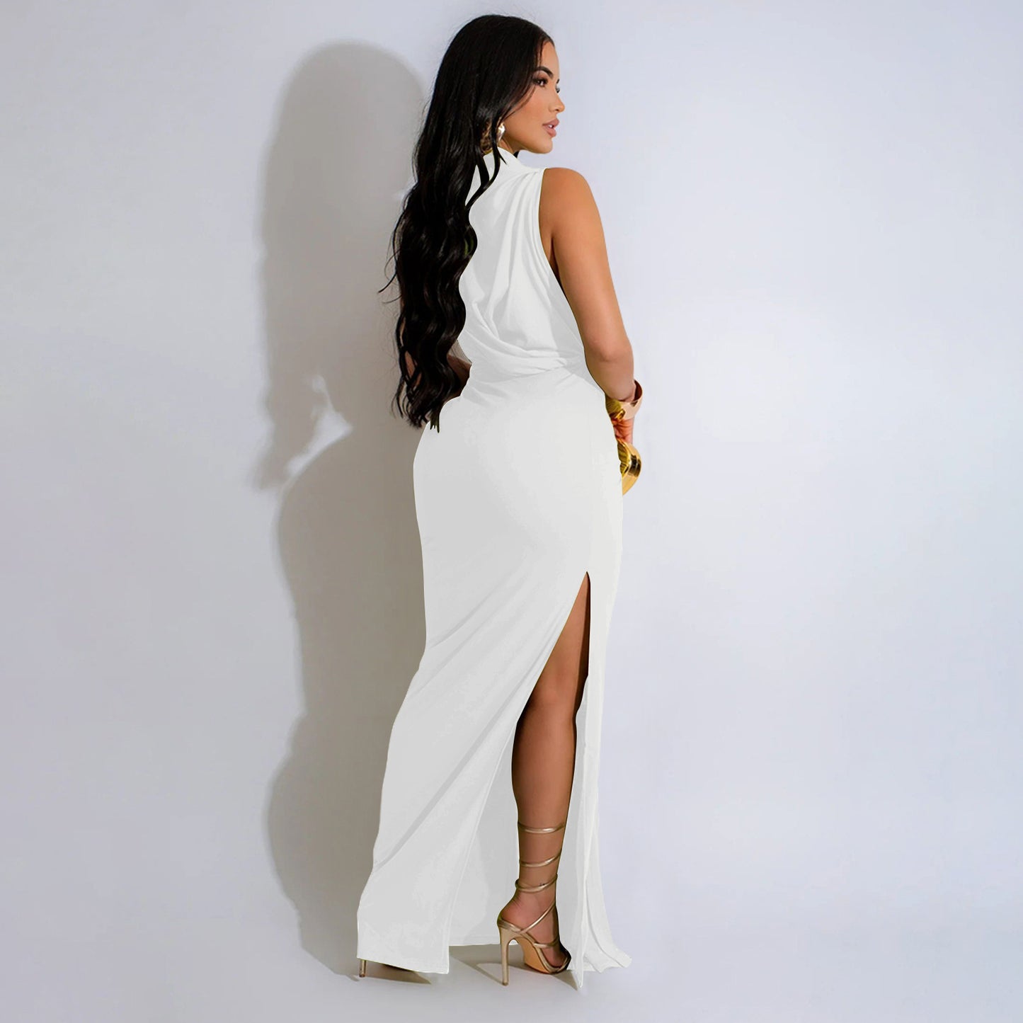 Serpentine Elegance Ruched Maxi Dress