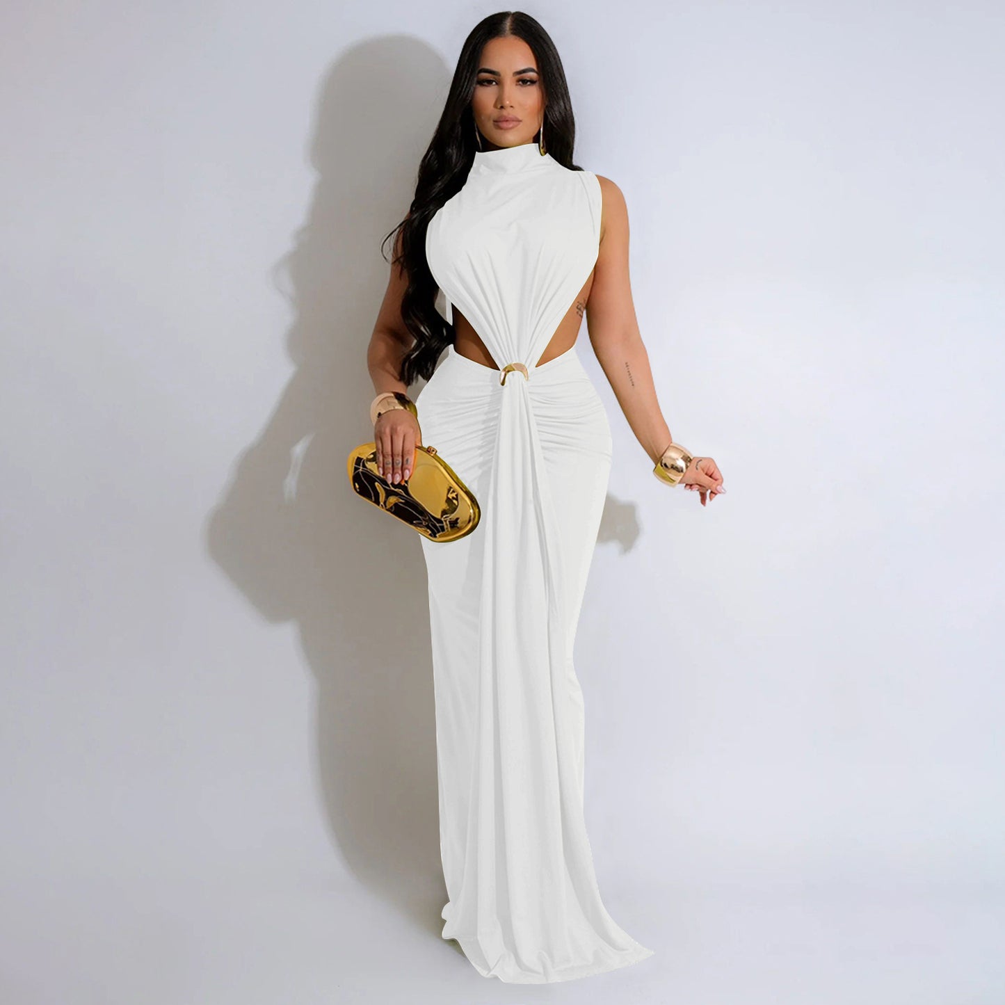 Serpentine Elegance Ruched Maxi Dress