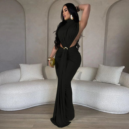 Serpentine Elegance Ruched Maxi Dress