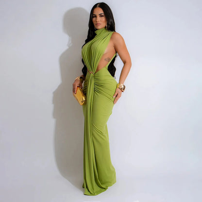 Serpentine Elegance Ruched Maxi Dress