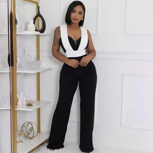 Executive Contrast Wide-Leg Jumpsuit