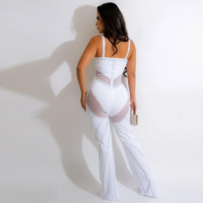 Diamond Envy Rhinestone Mesh Jumpsuit