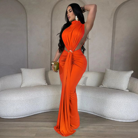 Serpentine Elegance Ruched Maxi Dress