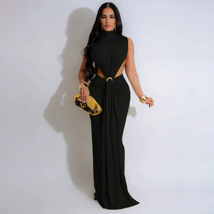 Serpentine Elegance Ruched Maxi Dress