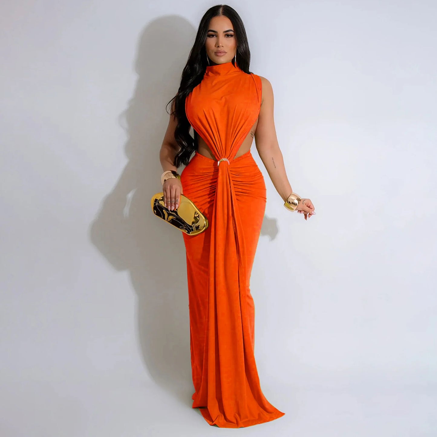 Serpentine Elegance Ruched Maxi Dress