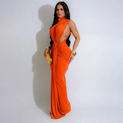 Serpentine Elegance Ruched Maxi Dress