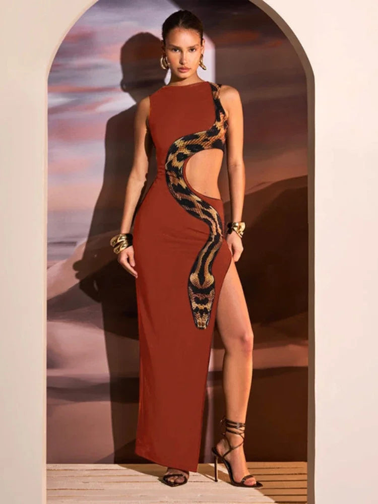Serpentine Elegance Ruched Maxi Dress