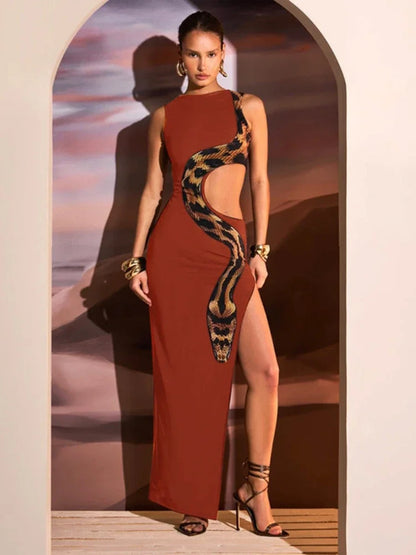 Serpentine Elegance Ruched Maxi Dress