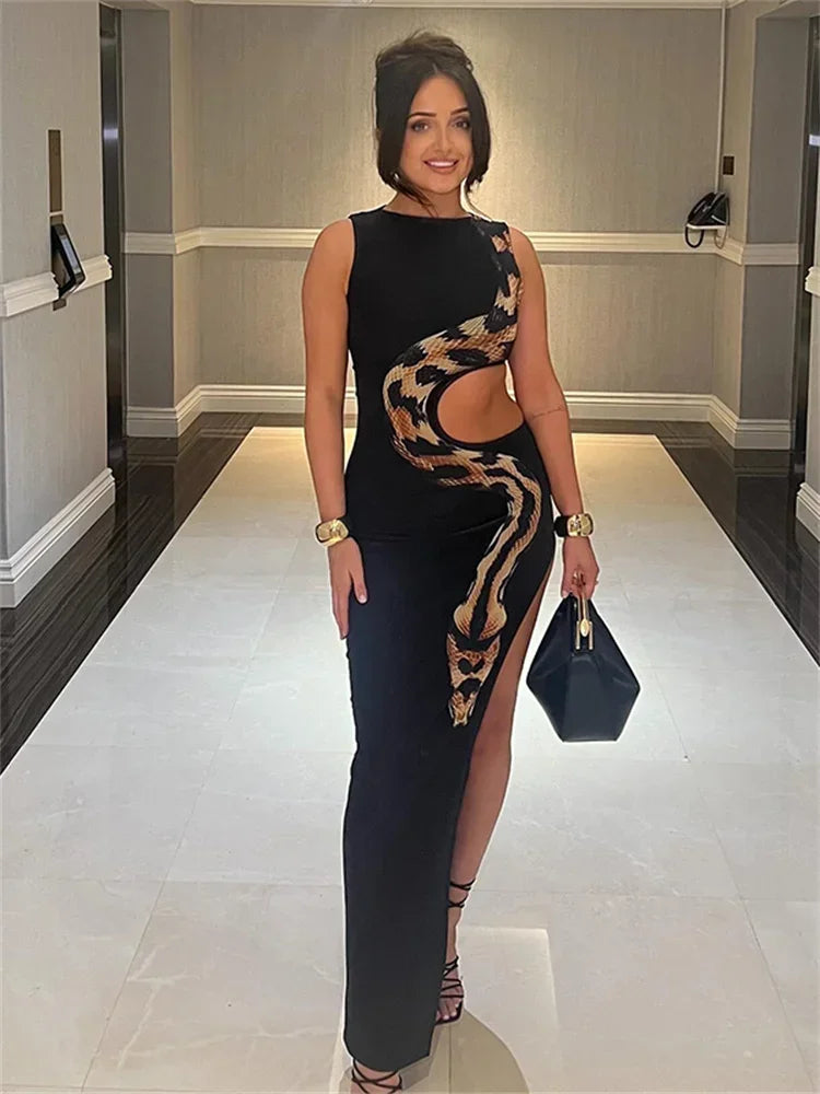 Serpentine Elegance Ruched Maxi Dress