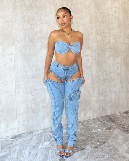 Rebel Cutout Denim Set