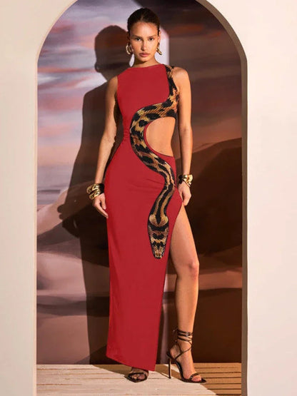 Serpentine Elegance Ruched Maxi Dress