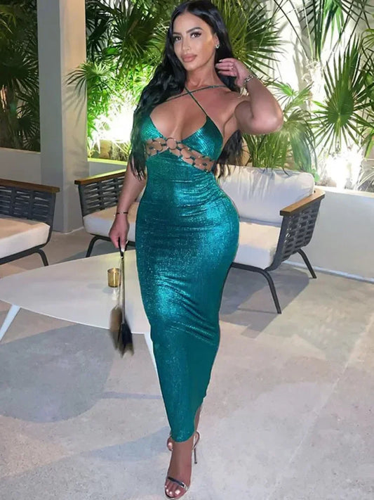 Enchanted Emerald Bodycon Maxi Dress
