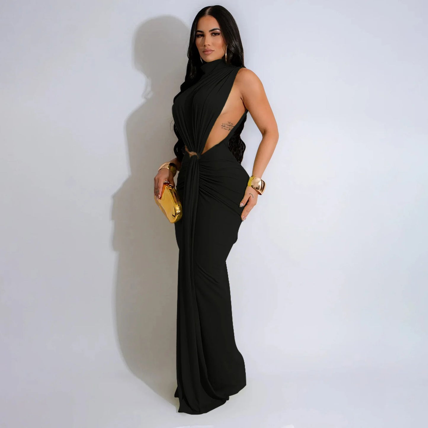 Serpentine Elegance Ruched Maxi Dress