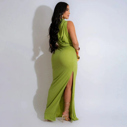 Serpentine Elegance Ruched Maxi Dress