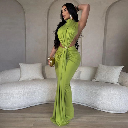Serpentine Elegance Ruched Maxi Dress
