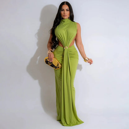 Serpentine Elegance Ruched Maxi Dress