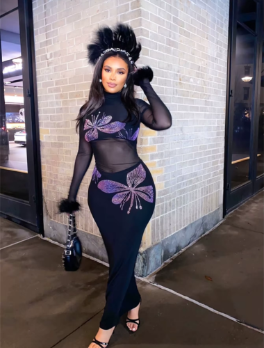 Midnight Butterfly Mesh Gown