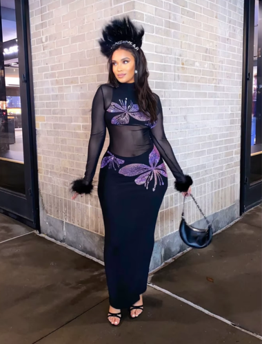 Midnight Butterfly Mesh Gown