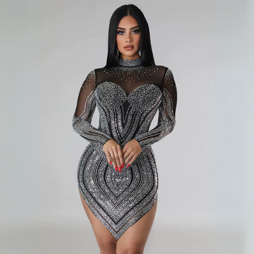 Diamond Envy Sheer Crystal Mini Dress